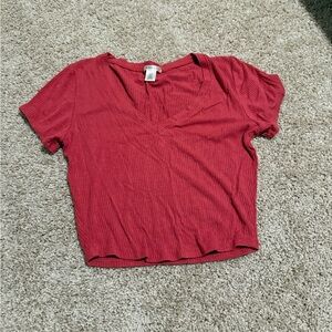 Bozzolo Ribbed V-Neck Crop Top - Crimson Red